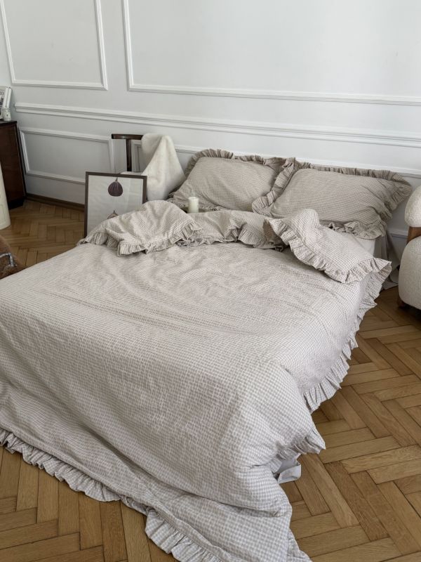 Комплект постільної білизни «МЛС» Євростандарт Washed cotton & рюша