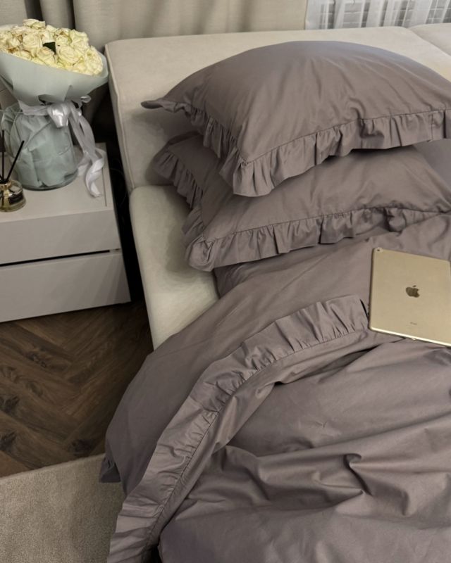 Комплект постільної білизни «МЛС» Півтораспальний Поплін преміум &Рюша