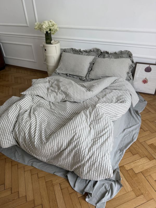 Комплект постільної білизни «МЛС» Двоспальний Washed cotton & рюша