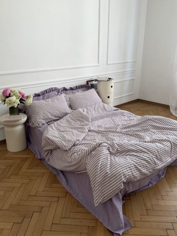 Комплект постільної білизни «МЛС» Півтораспальний Washed cotton & рюша