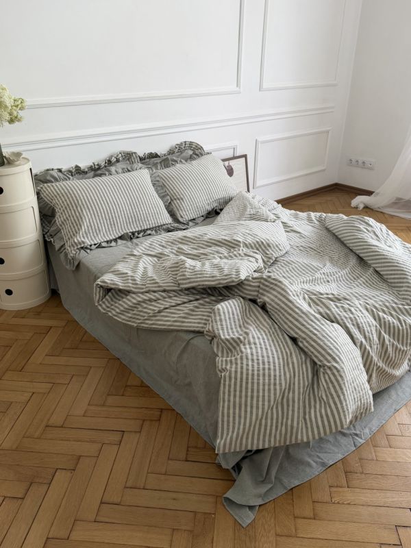 Комплект постільної білизни «МЛС» Півтораспальний Washed cotton & рюша